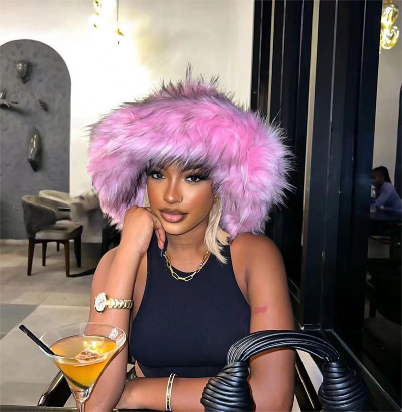 Luxury Bags Girls - Fashion Faux Fur Bucket Hat For