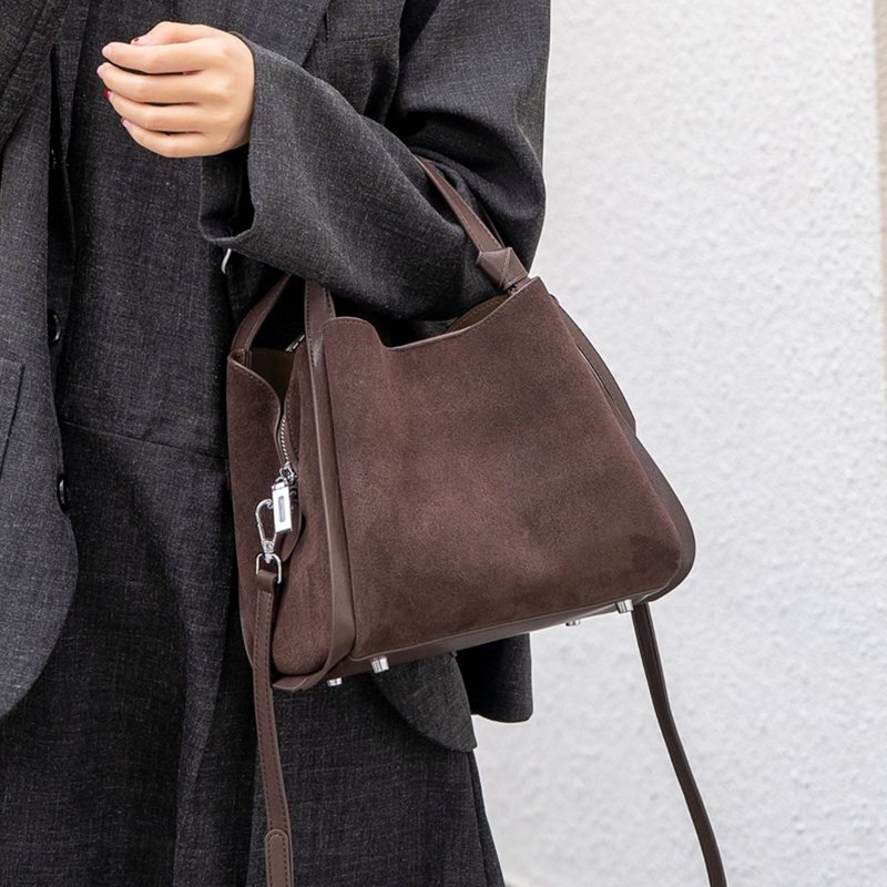 Luxury Bags 2026 - Burminsa Cowhide Suede Genuine Leather Tote